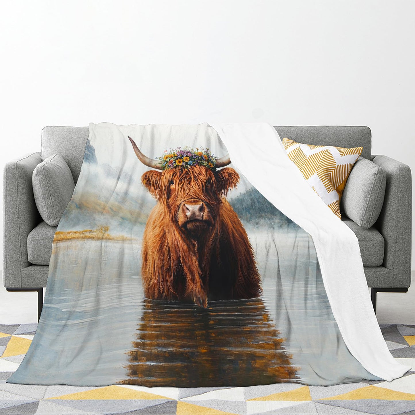 Highland Cow Blanket for Women, Highland Cow Fleece Blanket Gifts for Boys Girls, Warm Cozy Soft Flannel Stuff for Bed Sofa Couch 50" x 40"