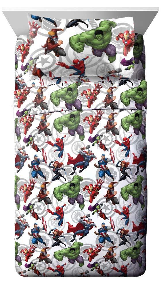 Jay Franco Kids Sheet Set with Fitted, Flat Sheets & Pillow Cover - Ultra-Soft Bedding with Pillowcase for Room Decor, Multi - Avengers, 3 Piece Twin