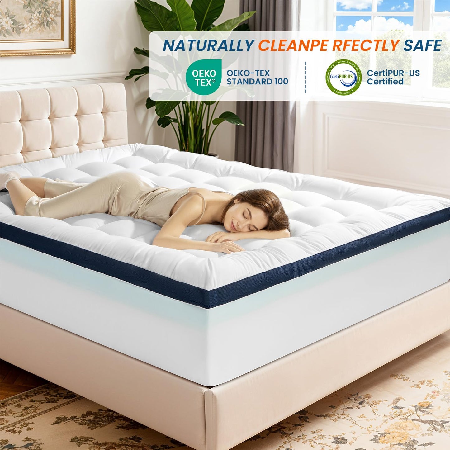 4 Inch Memory Foam Dual-Layer Mattress Topper Queen Size - 2Inch 1000GSM Quilted Pillow Top with Down-Alternative + 2Inch 5-Zone Egg Crate Memory Foam（Queen,60"x80"）