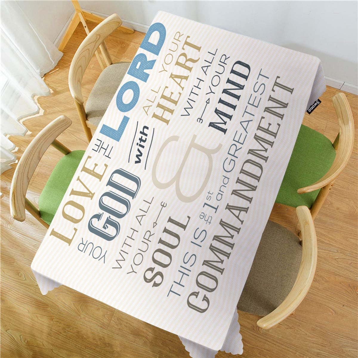 Swono Love God 52"X70" Oblong Table Cloth Christian Verse Bible Quote Zigzag Wrinkle Free Table Cover Farmhouse Tablecloth for Home Restaurant Picnic Indoor Outdoor Dining