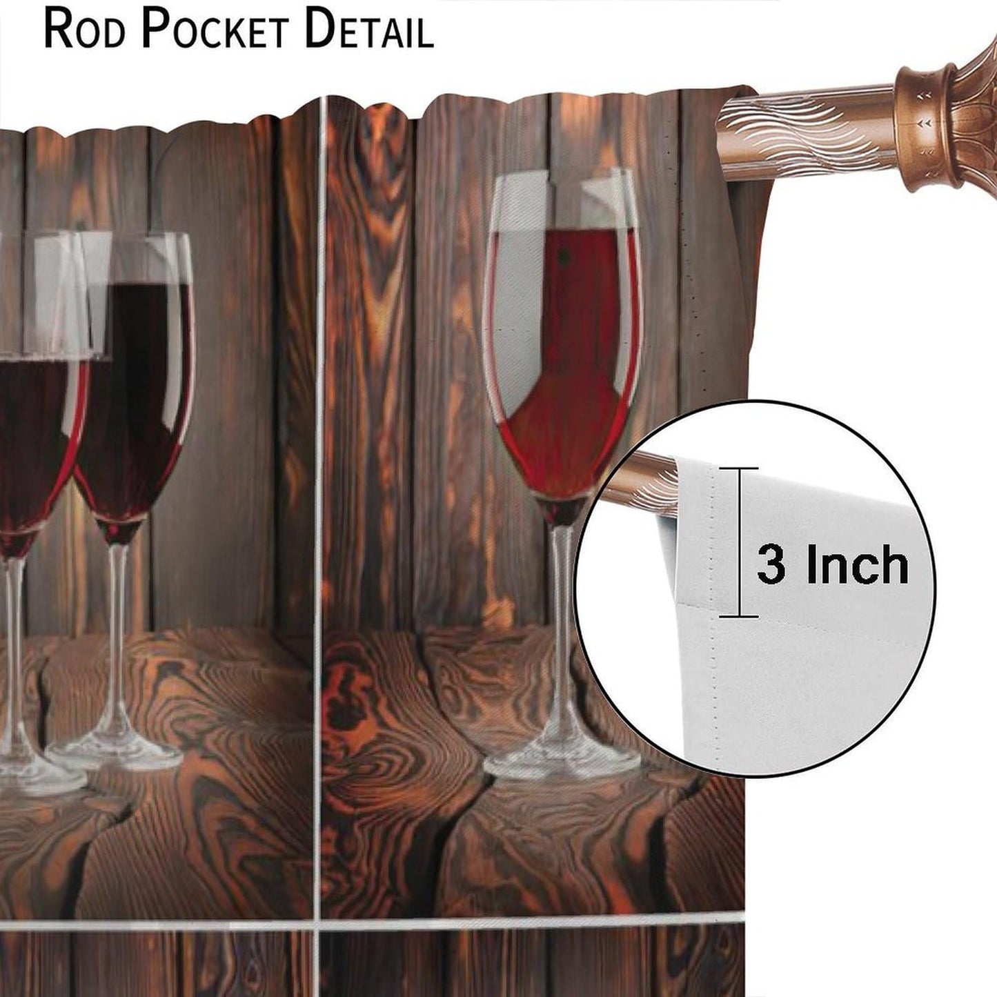 BenYaSong Wine Decor Window Curtain Wine Themed Collage on Wooden Backdrop with Grapes and Meat Rustic Country Drink for Home Kitchen Livingroom Coffee Room Window Curtain Drapes 2 Panels 42x45 Inch