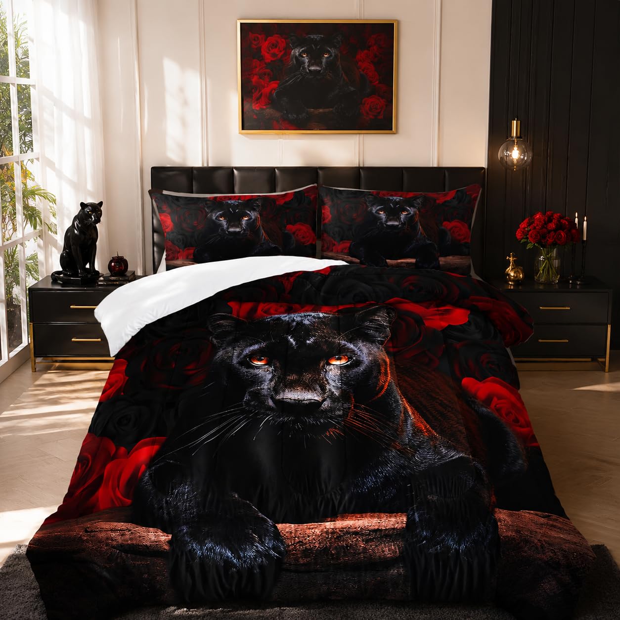 Black Panther Comforter Set Leopard Bdeeing Set Twin Size Bed in a Bag 3D Black Cheetah Bedding Set Safari Animal Bedding Sets 3 Pcs Animals Bed Set Soft Microfiber 1 Comforter with 2 Pillowcases