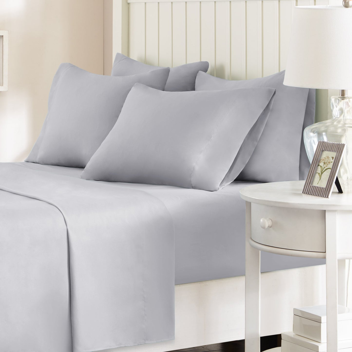 Comfort Spaces Microfiber Set 14" Deep Pocket, Wrinkle Resistant All Around Elastic-Year-Round Cozy Bedding Sheet, Matching Pillow Cases,4pieces, Twin, Light Gray,CS20-0119