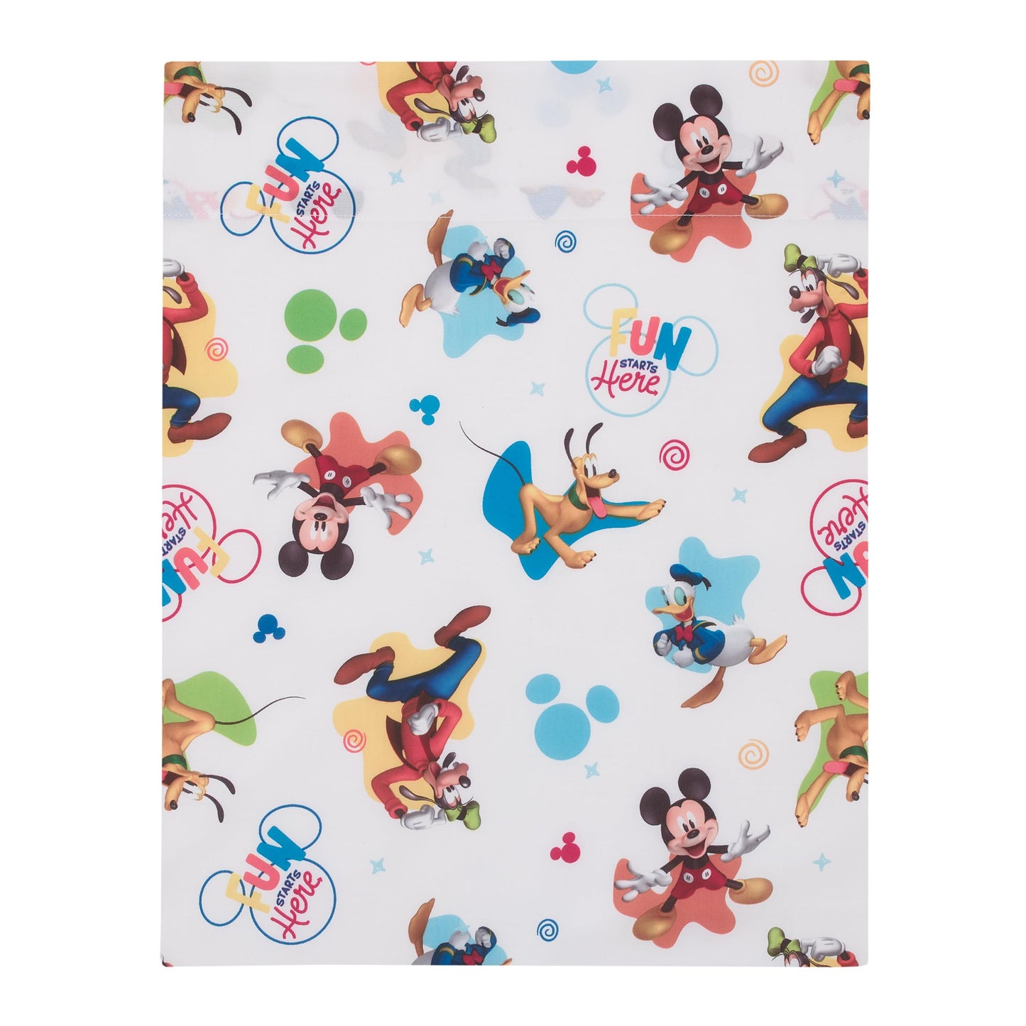 NoJo Disney Mickey Mouse Blue, Red, and Green, Donald Duck, Pluto, and Goofy, Fun Starts Here 4 Piece Toddler Bed Set - Comforter, Fitted Bottom Sheet, Flat Top Sheet, and Reversible Pillowcase