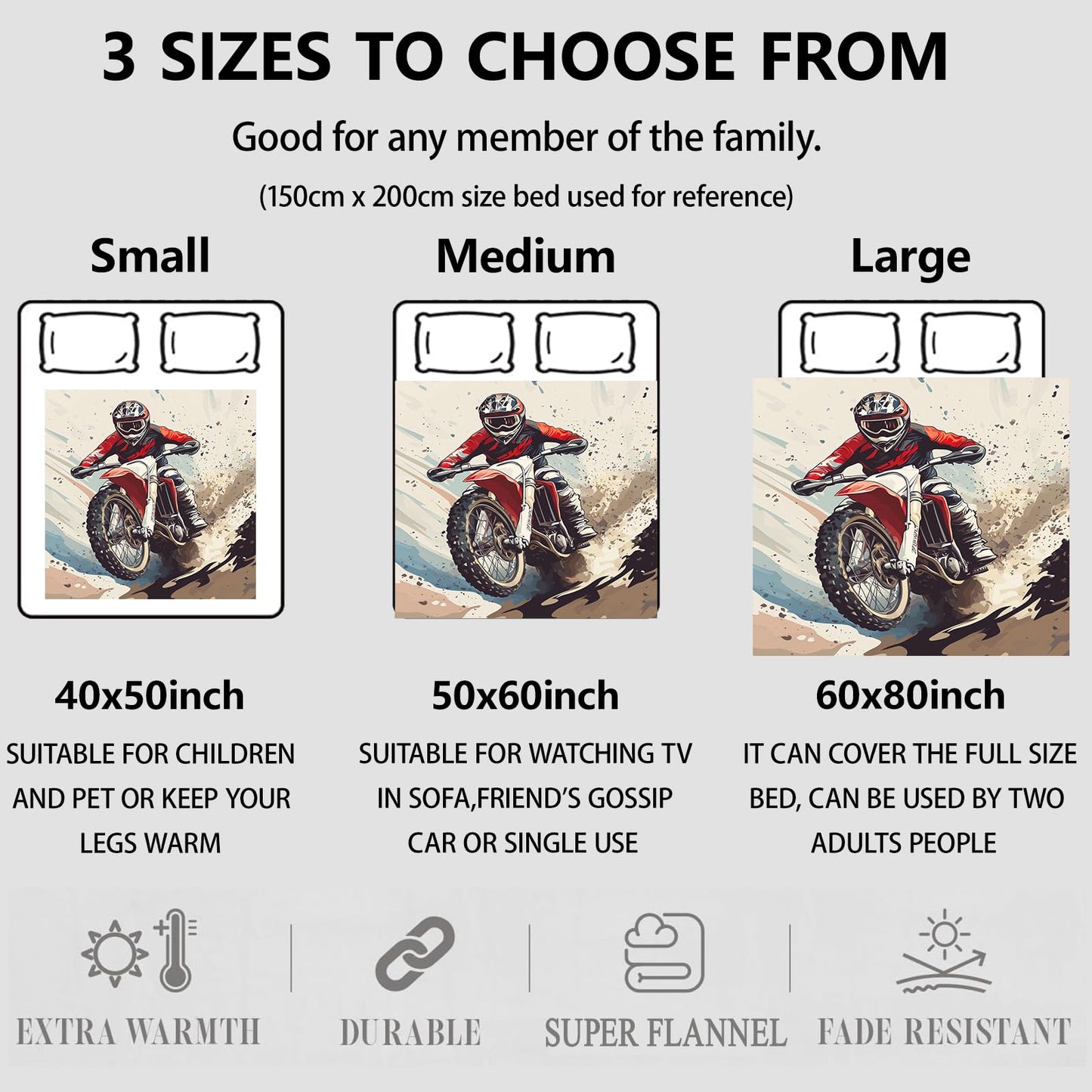 Aonimonis Motocross Dirt Bike Throw Blanket Gifts for Women Adults Girls, Soft Fuzzy Warm Cozy Flannel Blankets for Bedroom, Travel, Couch, Home Decor 50x60 in