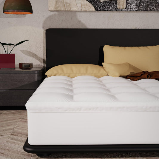 Epitex Mattress Topper Queen Size, Extra Thick and Plush Pillow Top Mattress Pad for Back Pain, Support and Breathable Cotton CoverMattress Pad with 16'' Deep Pocket Design, Skid-Proof Bottom, White