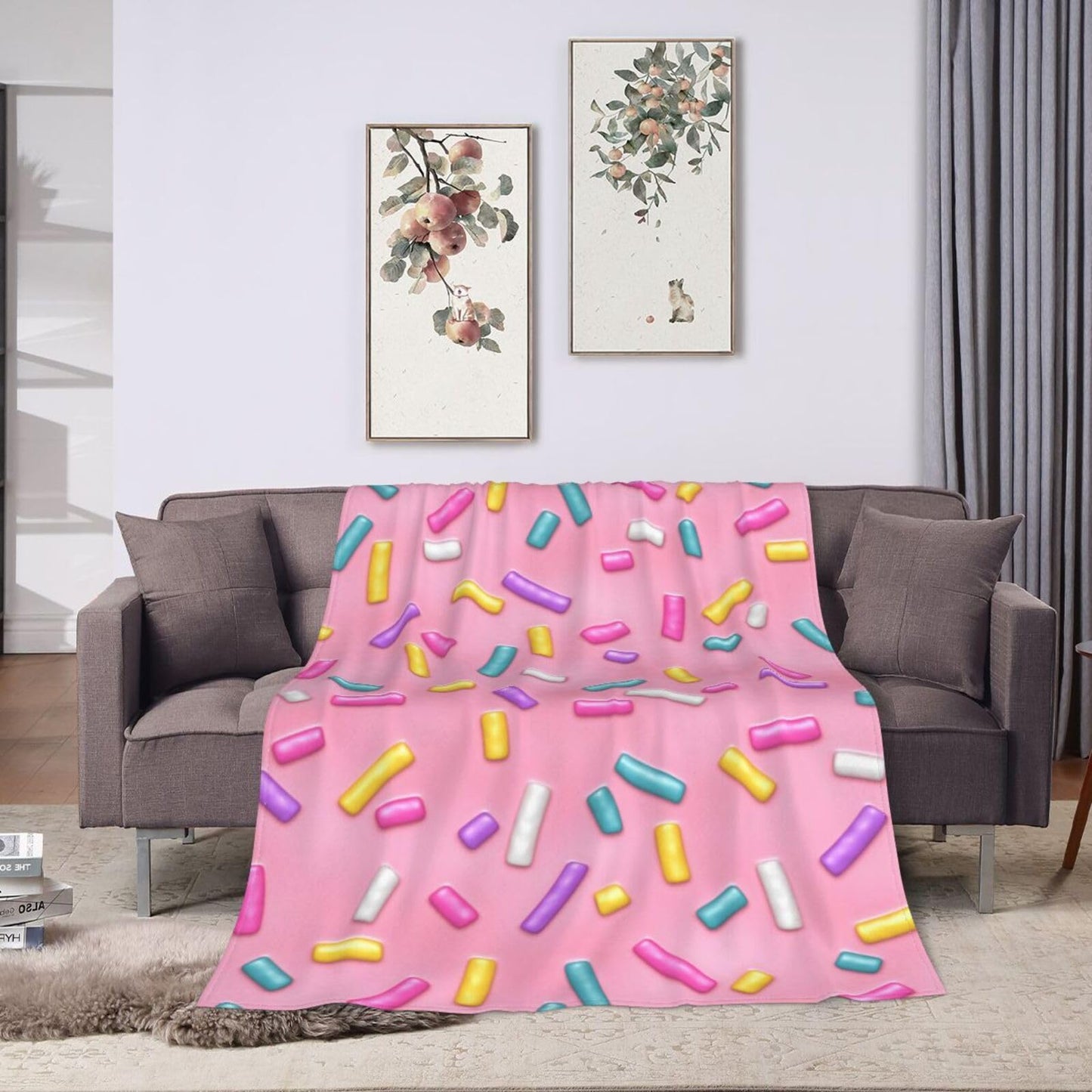 Pink Girly Donut Sprinkles Throw Blanket Super Soft Warm Bed Blankets for Couch Bedroom Sofa Office Car, All Season Cozy Flannel Plush Blanket Gifts for Girls Boys Kids Teens 50"x40"