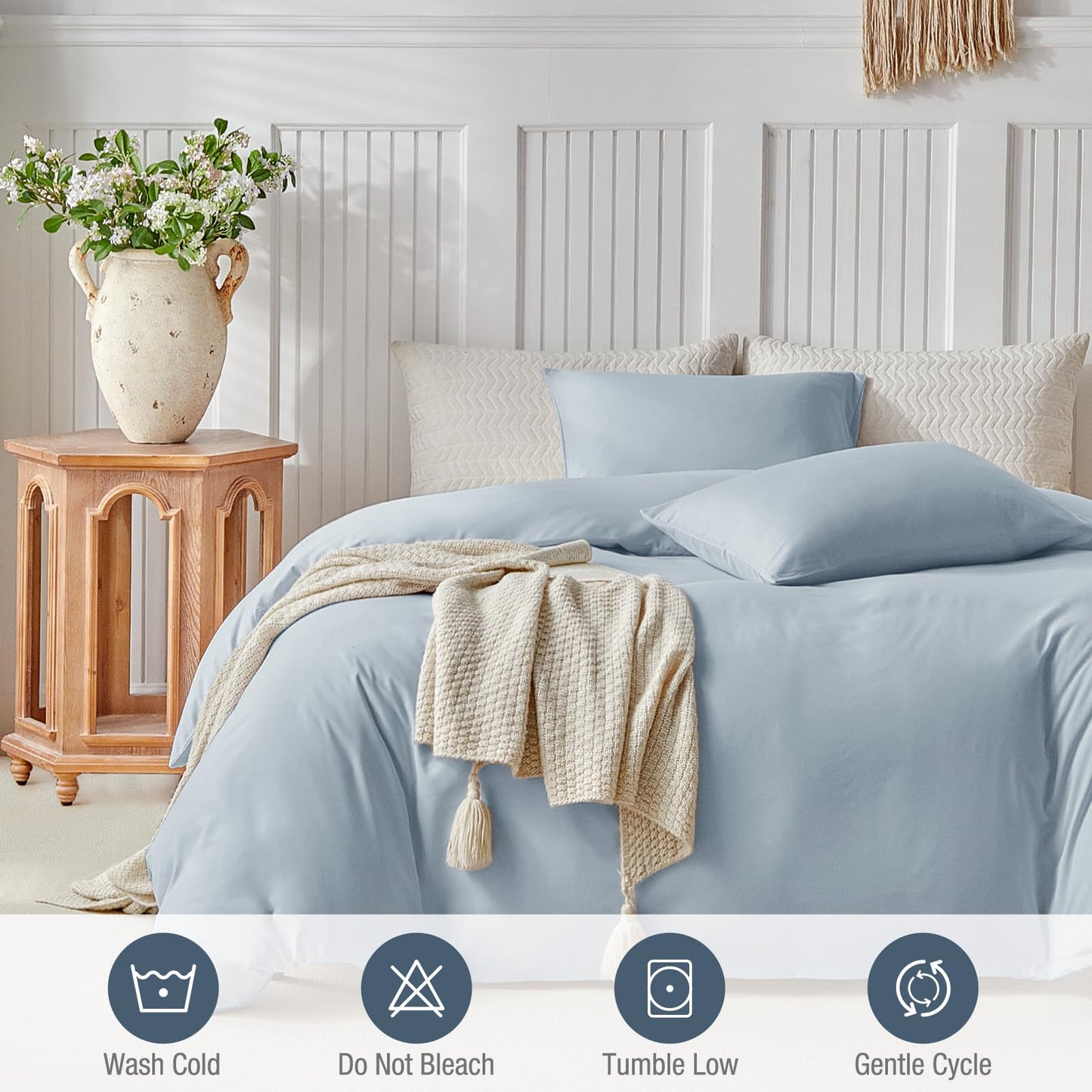 Lekesky King Size Duvet Cover Set, Hazy Blue Duvet Cover, Ultra-Soft Microfiber 3 Pieces Comforter Cover with Zipper and Corner Ties, Includes 2 Pillowcases 20"x36"