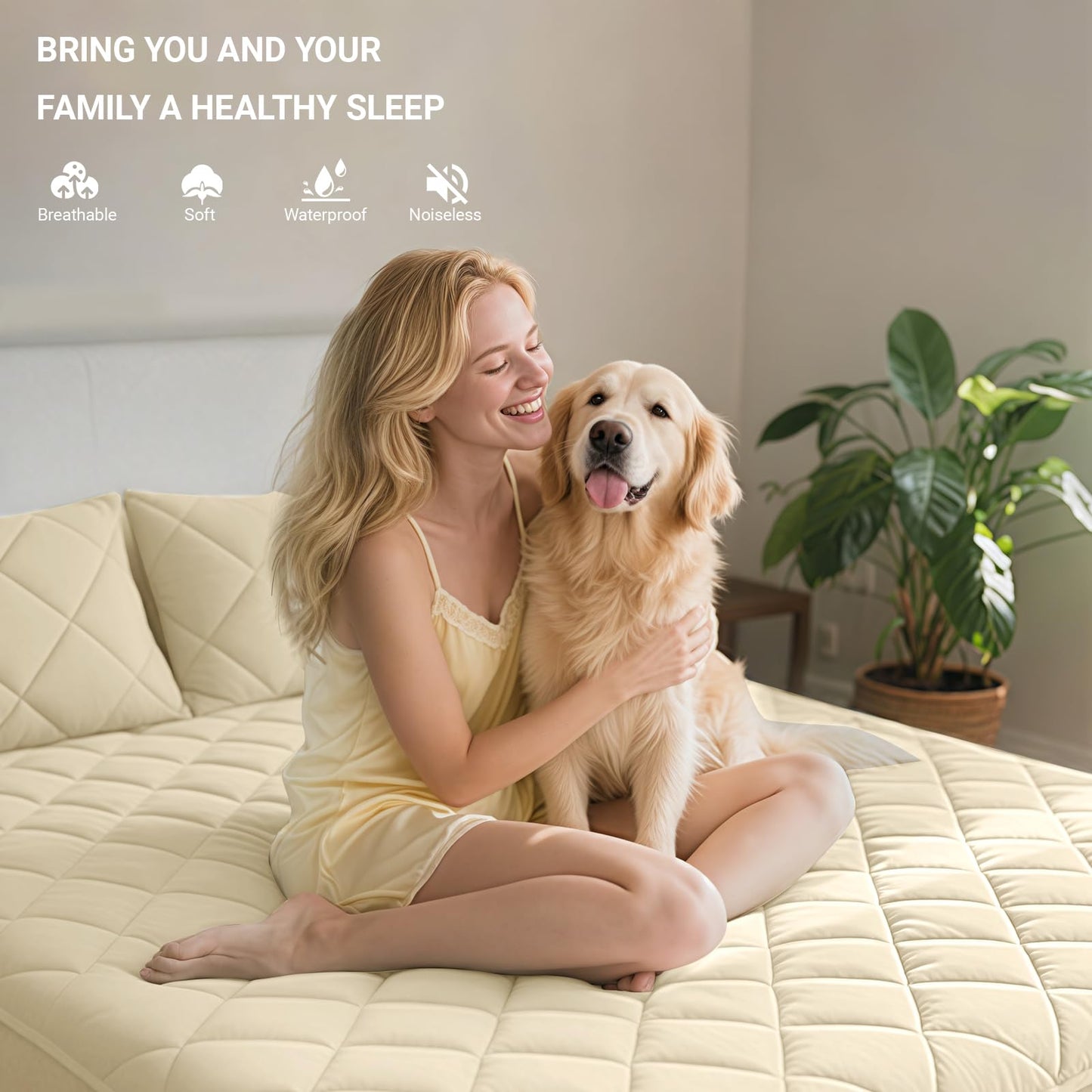 Twin Mattress Protector,Waterproof Mattress Protector Fitted Up to 16" Deep Pocket, Soft Breathable Bed Mattress Cover for Bedroom,Doom Room,(Khaki)