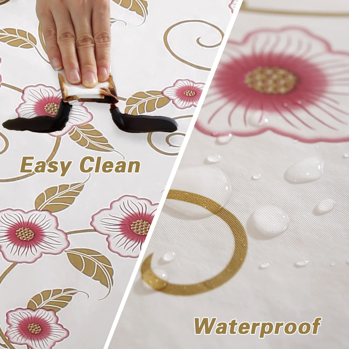 Spring Summer Vinyl Tablecloth with Flannel Backing Rectangle 52 x 70 Inch, 100% Waterproof & Oil Proof Plastic Floral Table Cloth, Heavy Duty Table Cover for Camping, Party, Picnic, Outdoor