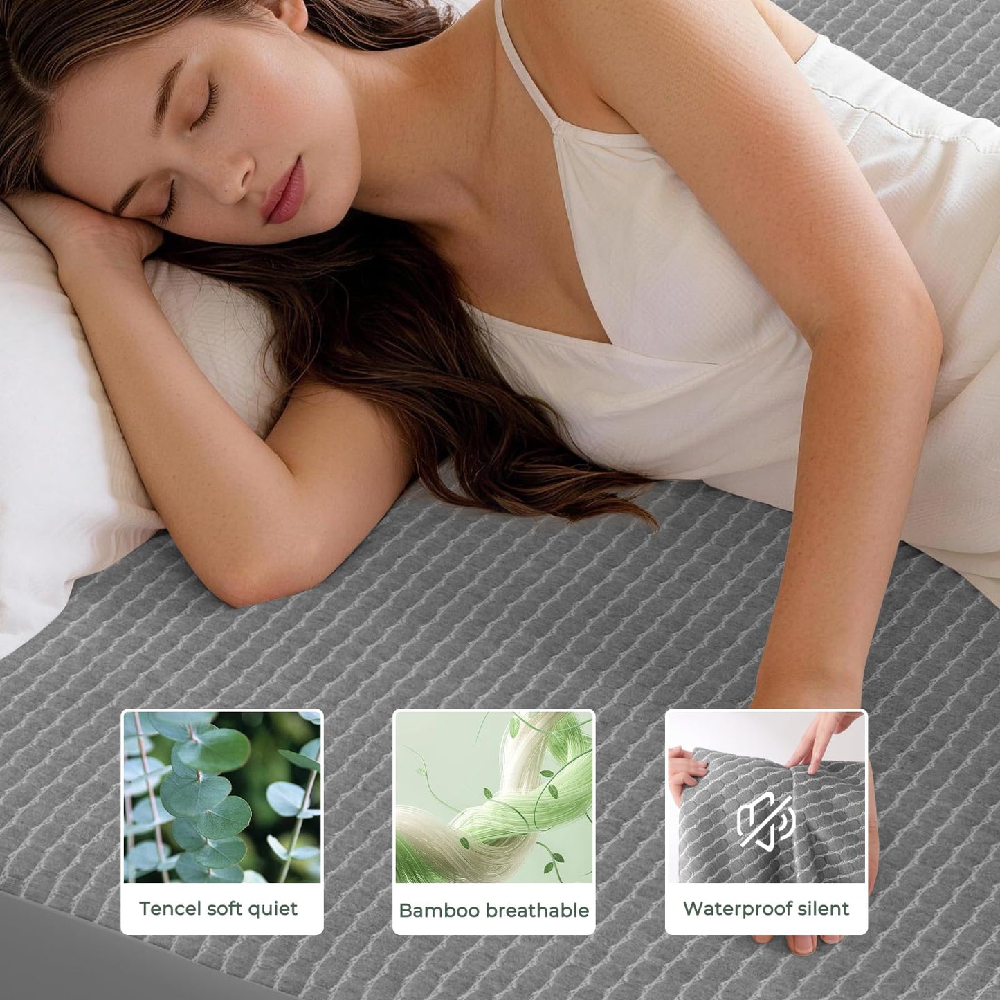 King Waterproof Mattress Protector, Tencel Bamboo Cooling Breathable Mattress Cover with Deep Pocket, Noiseless Fitted Mattress Pad, Soft Mattress Procter King Size Bed, 78"x80"