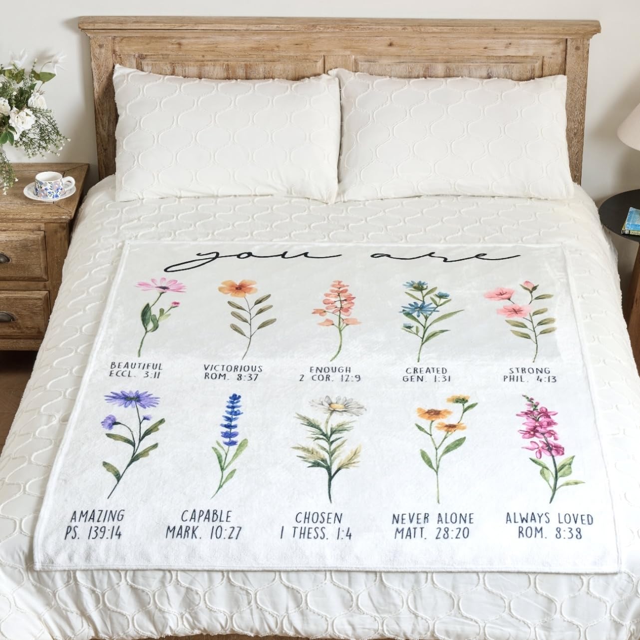Jungle Star Beige Christian Blanket with God Says You are & Floral Design, Inspirational Religious Gifts for Women - Faith Based Throw Blanket for Mom, Friend, Birthday