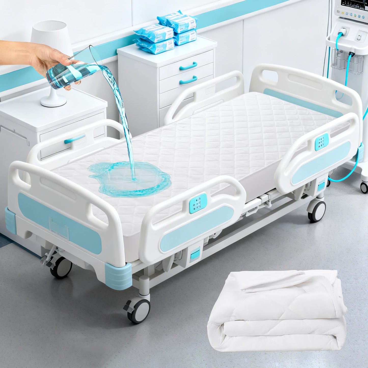 Hospital Bed Mattress Protector Cover Waterproof 36" x 80" x 14" Hospital Bed Sheets Incontinence Protection, Soft Breathable Mattress Pad for Elderly, Adults Machine Washable, White