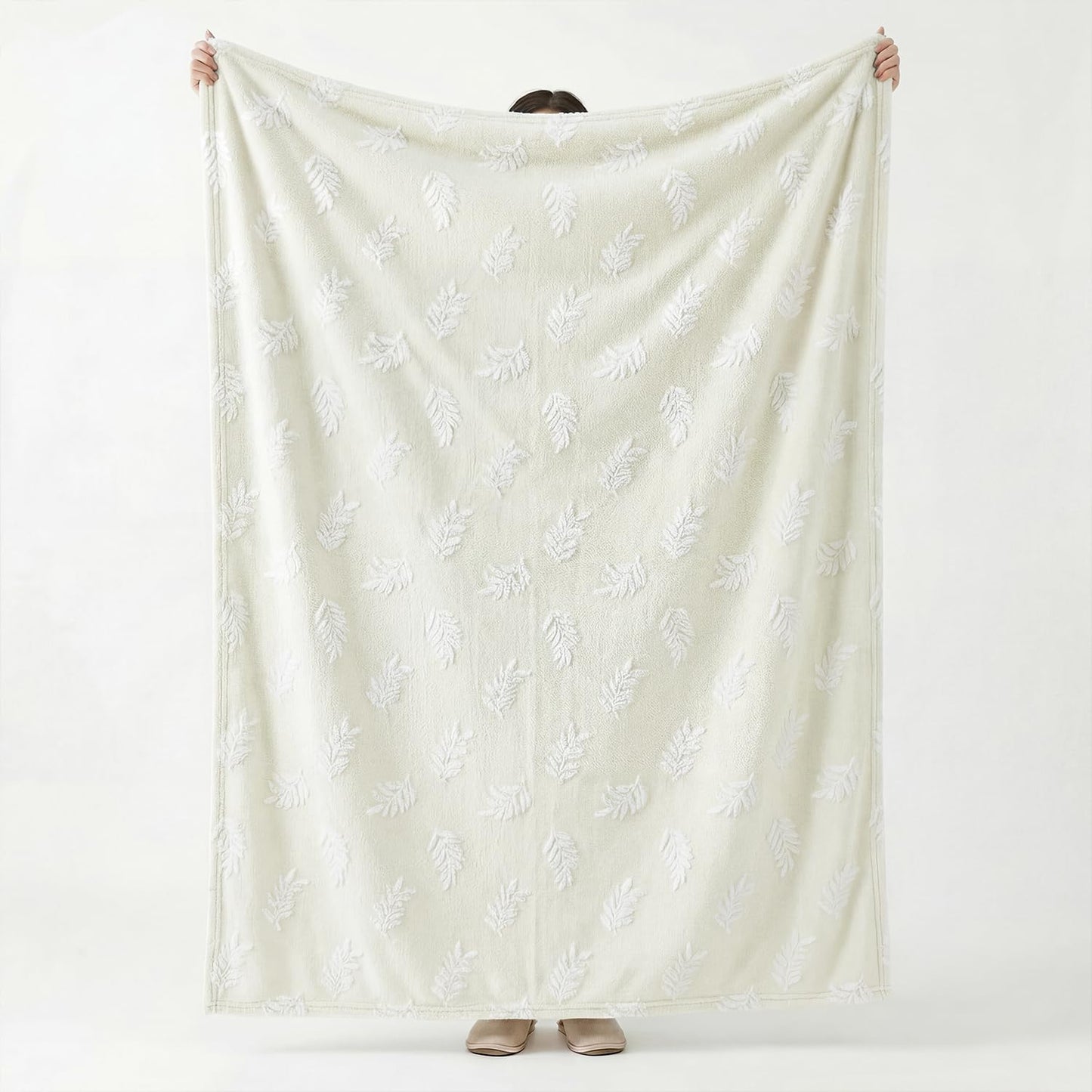 Horaldaily Leaves Flannel Blanket Throw, Beige Leaves Soft Fuzzy Plush Cozy Fleece Blankets for Couch Sofa Bed Lounging, Ideal Gifts for Kids Adults Self, 60x80