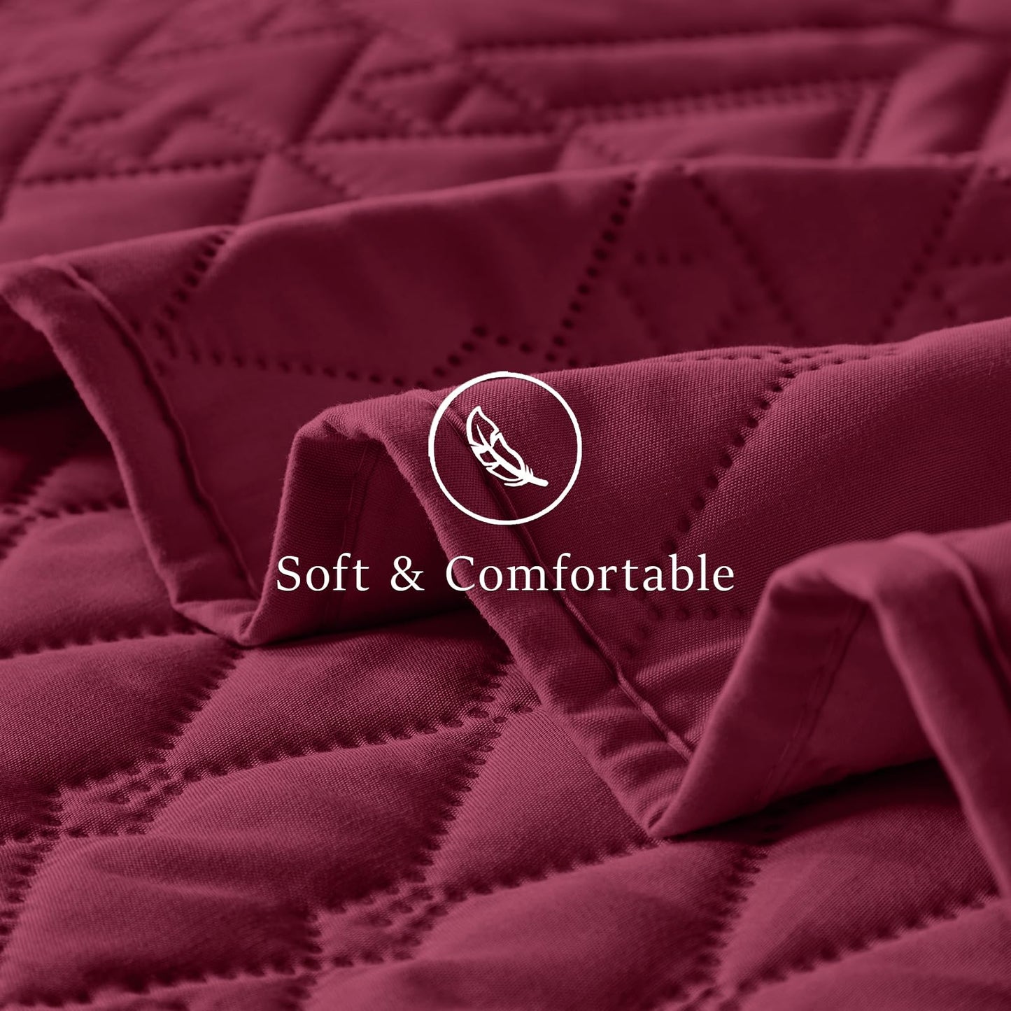 akkialla Full/Queen Quilt Set, Burgundy Lightweight Microfiber Bedspread Coverlet, Boho Geometric Pattern, Soft All-Season Bedding, 3-Piece (1 Quilt, 2 Pillow Shams)
