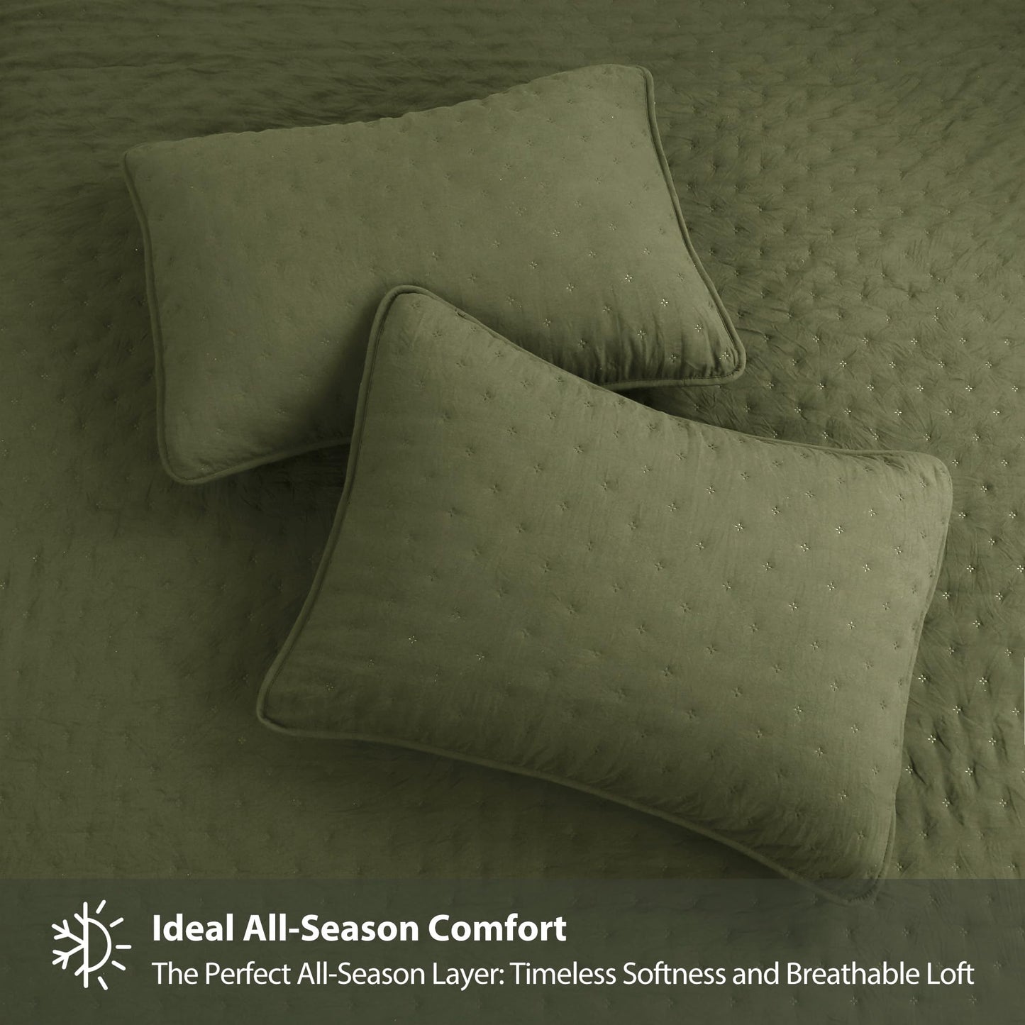 ROARINGWILD Olive Green Cloud Twin Size Quilt Bedding Sets with Pillow Sham, Farmhouse Lightweight Soft Bedspread Coverlet, All Season Rustic Country Thin Comforter, 2 Pieces, 68x90 inches