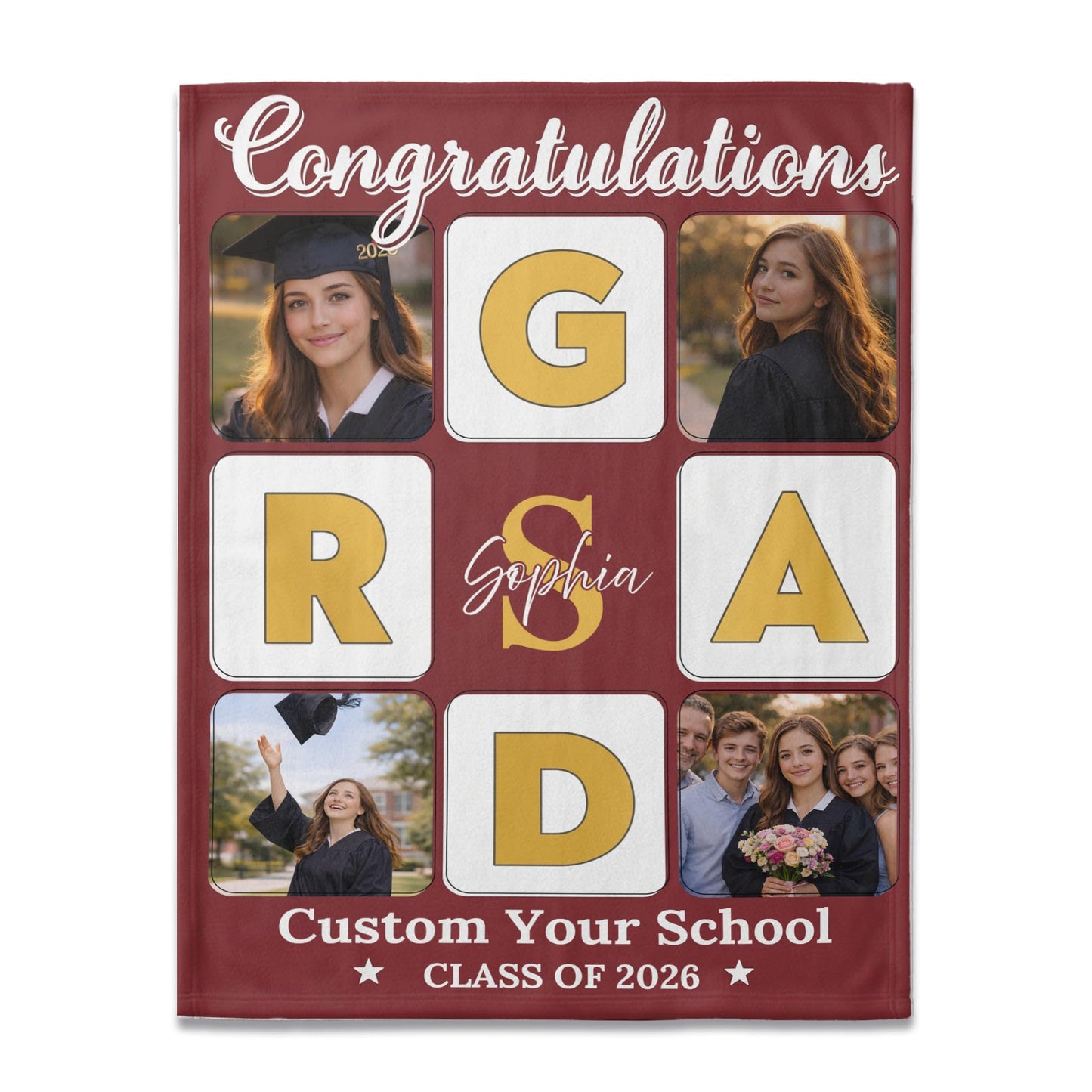Ipplee Personalized Graduation Blanket with 4 Photos Custom Class of 2026 Flannel Throw Blanket with Name-Grad Photo Collage Blanket, Senior Graduation Gifts for Student Her Him High School College