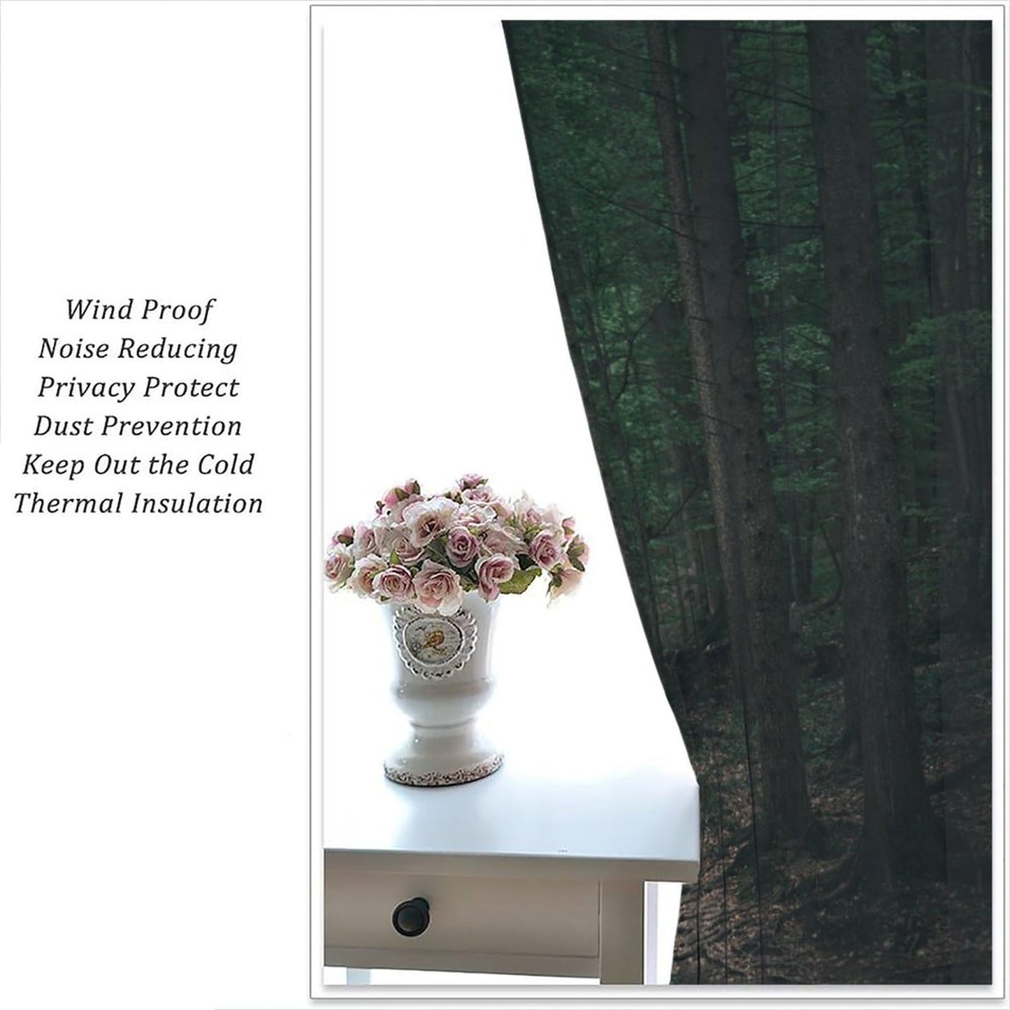 Nature Woodland Curtains,Magical Forest Misty Nature Landscape Window Treatments for Bedroom Living Room Dreamland Scenery Décor Drapes 2 Panels Set,Total Size 42 x 45 Inch