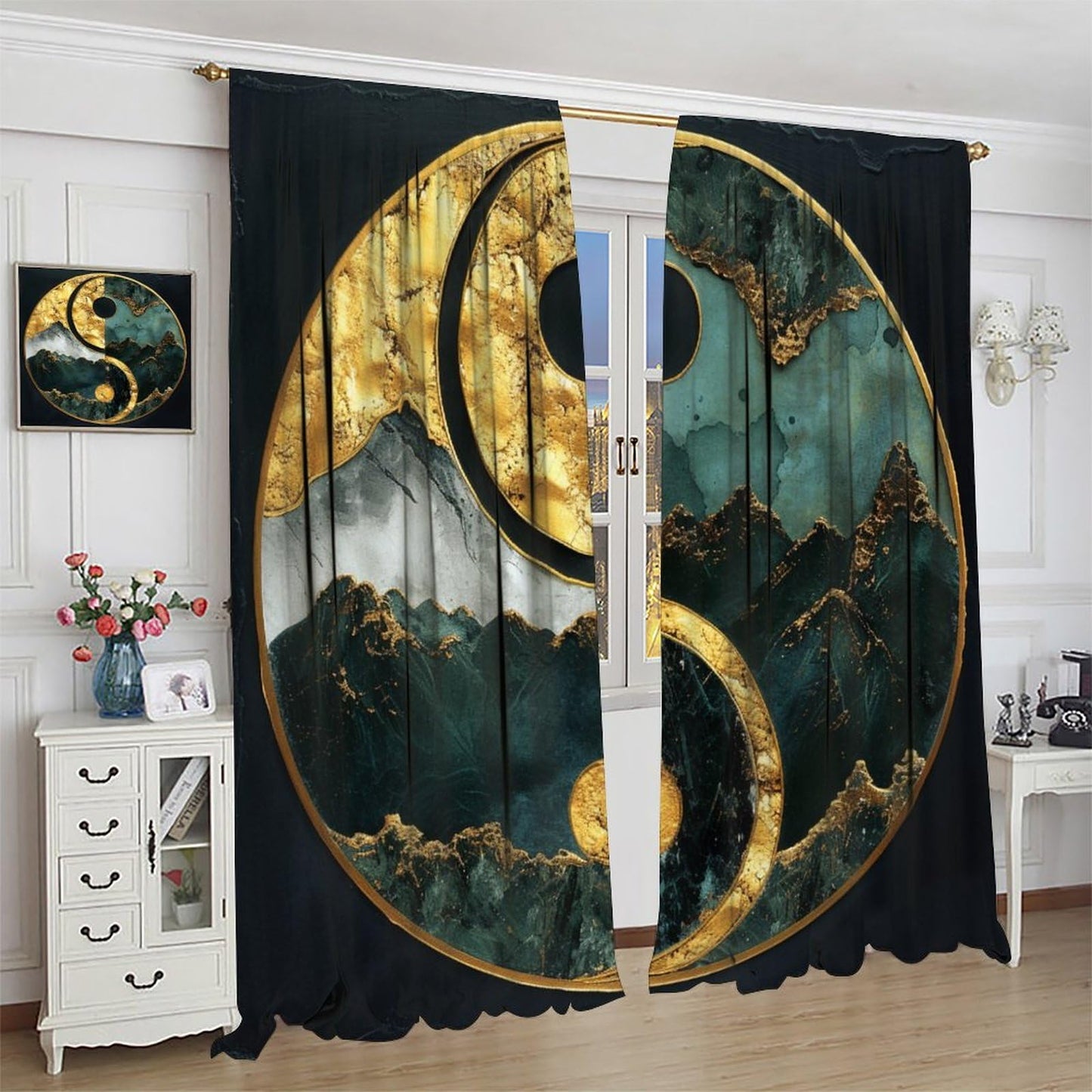 Brebasf Modern Natural Yin Yang Marble Rod Pocket Blackout Curtains Abstract Geometric Painting Art Mountain Marble Curtains Window Treatment for Living Room-2 Panels 45" L x 21" W