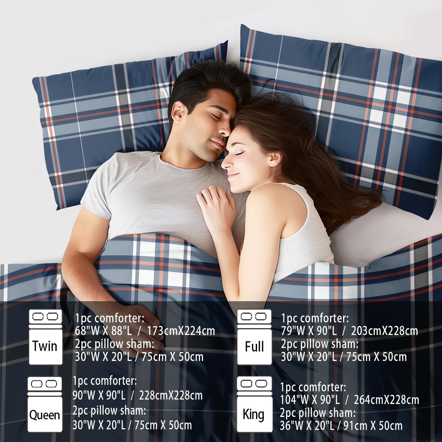llyxsesty Blue Grid Comforter Set King Teens Plaid Design Bedding Set for Boys Gingham Comforter King Girls Quilt Plaid Bedroom Decor Grid Checkered Bedding Bed Decor