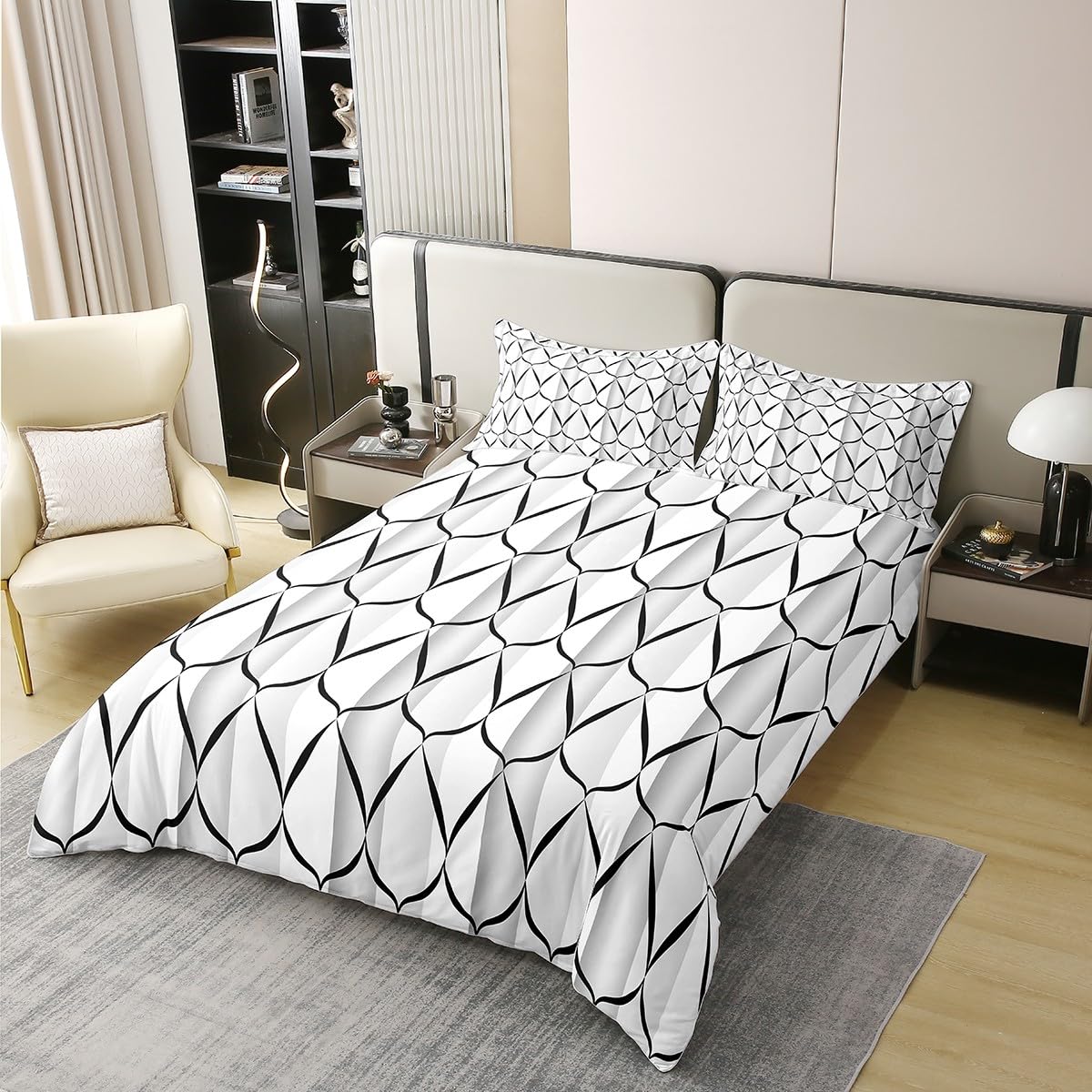 Erosebridal 100% Cotton White and Black Abstarct Duvet Cover Queen for Adult Women Men Geometric Striped Comforter Cover for Minimalists Aesthetic Lines Bedding Set Contemporary Modern Art Bed Set