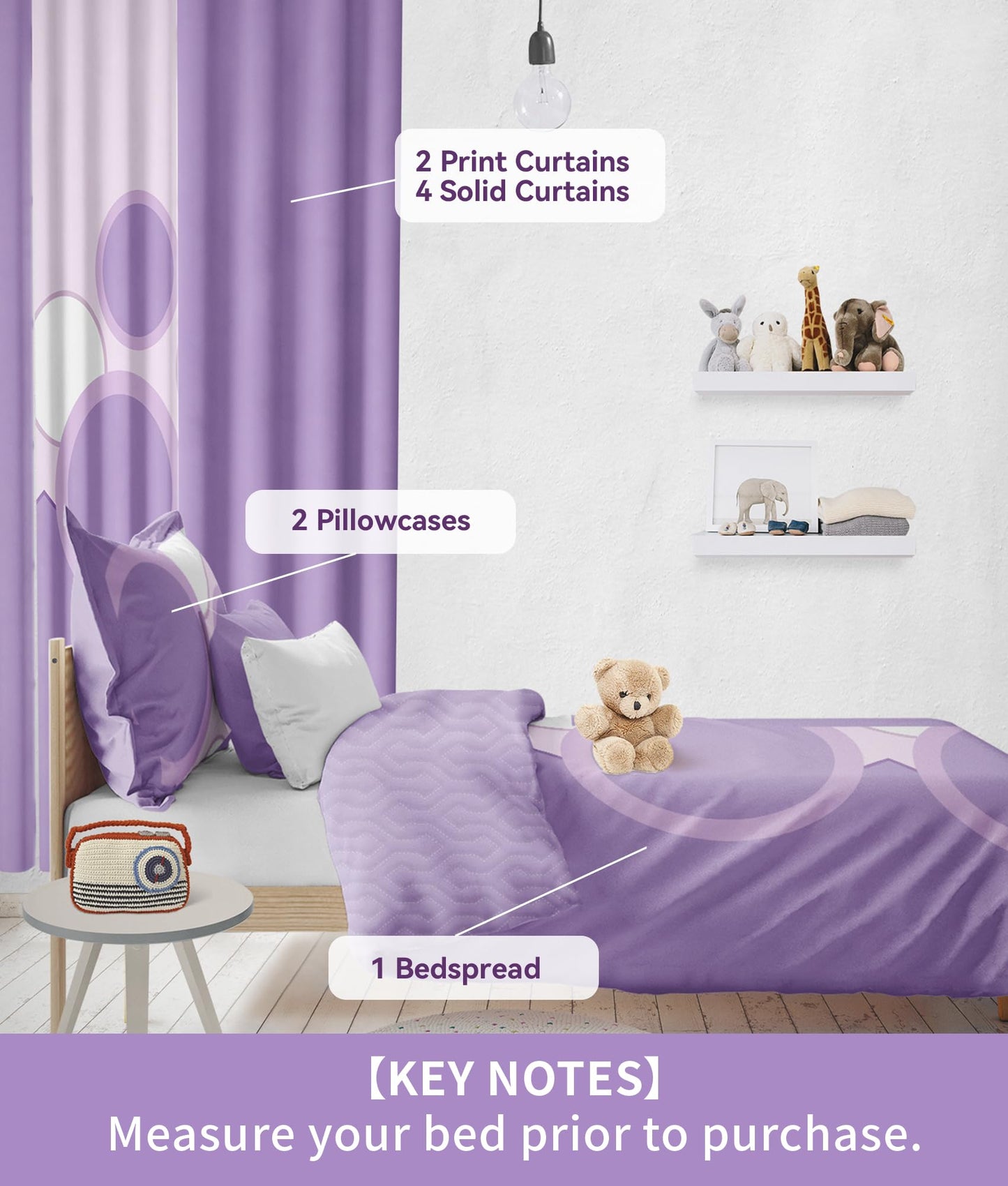 Hercastlè 9pcs Wrinkle-Resistant Microfiber Bedspread Lightweight Comforter Set and Pillowcases with Matching Coordinated Curtains Bed Cover Bedding Sets in a Bag Queen Size Violet Pink Round Graphic