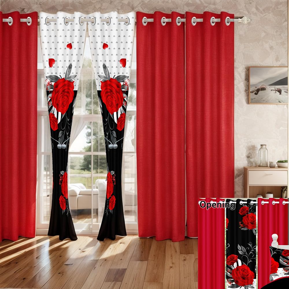 Elegant Red Rose Floral King Light Comforter Set, Luxury 9-Piece Bed in a Bag King Bedspread with Matching Curtains Ultra Soft & Breathable Botanical Bedding, All-Season Decor for Master Suite