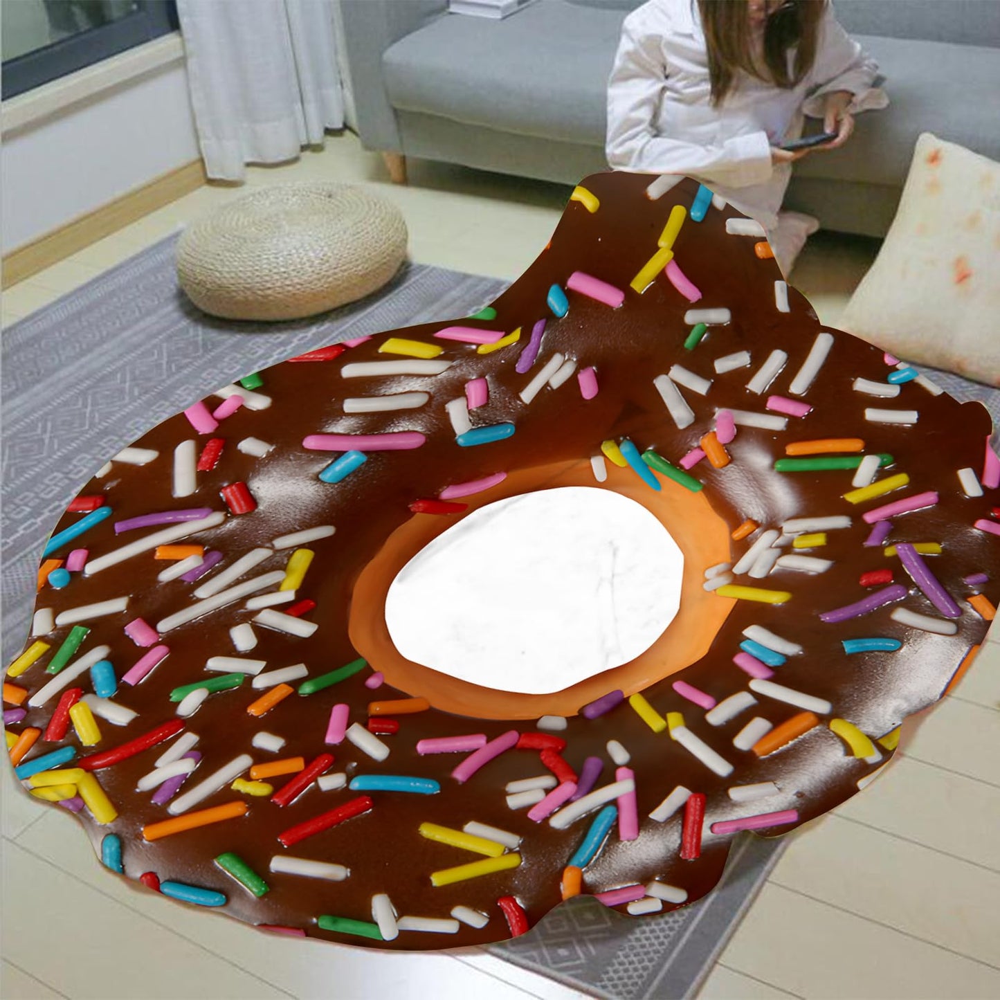 Chocolate Doughnut Donut Blanket for Kids Adults Round Cozy Flannel Funny Gifts Realistic Food Throw Blankets Novelty Soft for Men Women for Bed Couch 60 Inches