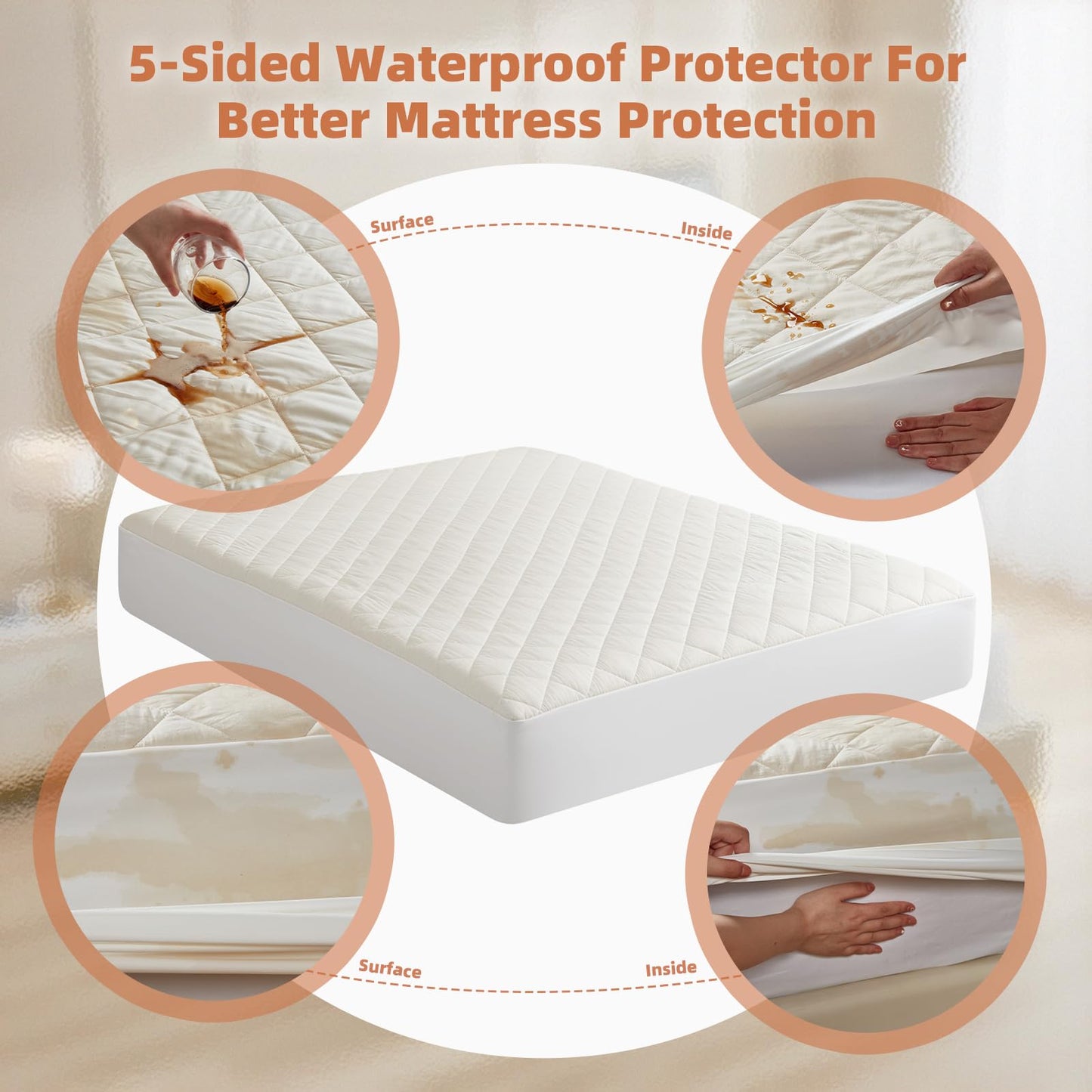 Lofe Organic Full Mattress Protector - Top&Side 100% Waterproof Mattress Protector, Breathable Organic Mattress Protectors, Noiseless Full Mattress Protectors Waterproof 75x54x17 in
