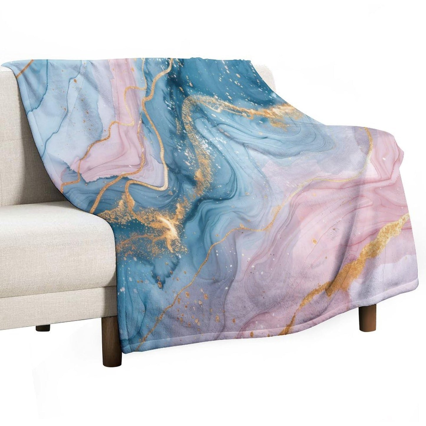 Marble Fleece Throw Blanket, Modern Luxury Foil Texture Pink Blue Gold Marble Super Soft Warm Blanket for Bed & Couch 40"x50", Cozy Fuzzy Throw Blanket for Travel Camping