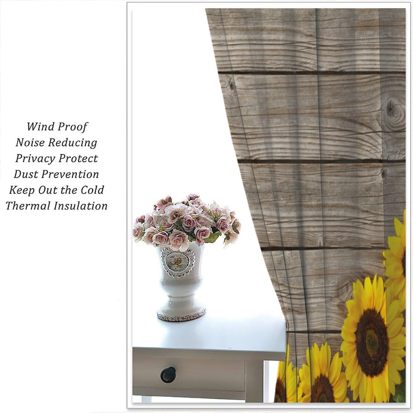 Focusbrite Sunflower Window Curtains,Rustic Country Flower Art Printed Window Drapes for Living Room Bedroom Kitchen Home Set 2 Panels,42x45 Inches