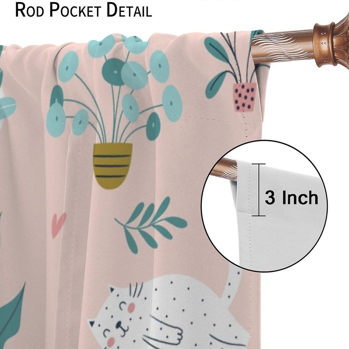 JADERYS Cat Blackout Curtains Cute Cartoon Animal Cat Green Plant Potted Pink Art Print for Girls Boys Women Bedroom Living Room Rod Pocket Decoration Window Drapes 2 Panels W21xL45in