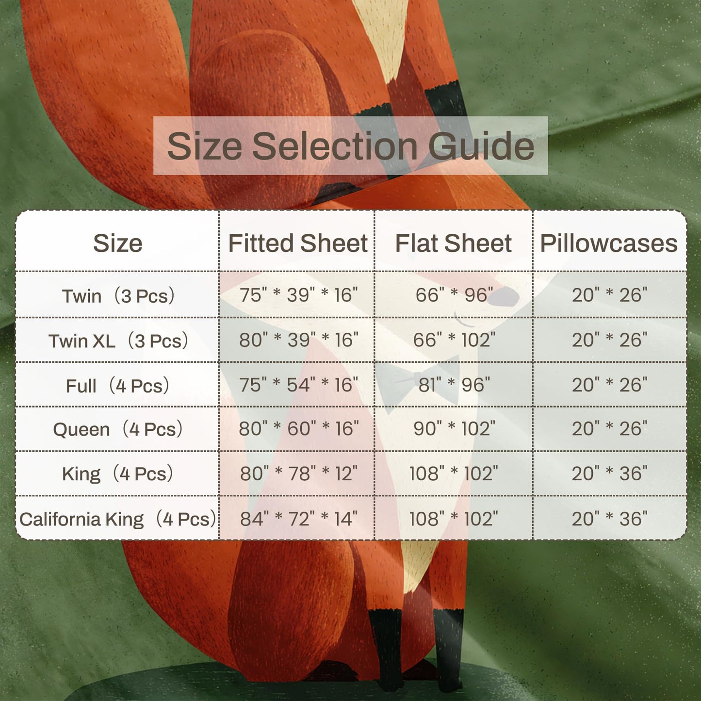 Fox Twin Bedding Set Cartoon Animal Sheet Sets, Orange Green