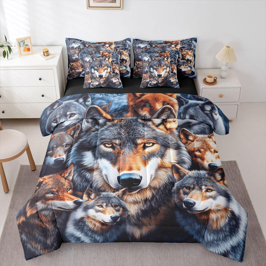Feelyou Wolf Queen Comforter Set with Sheets for Kids Boys Girls Wolves Howling 7 Pieces Bedding Set Western Farmhouse Bed in a Bag Wild Animal Room Decor Soft Microfiber