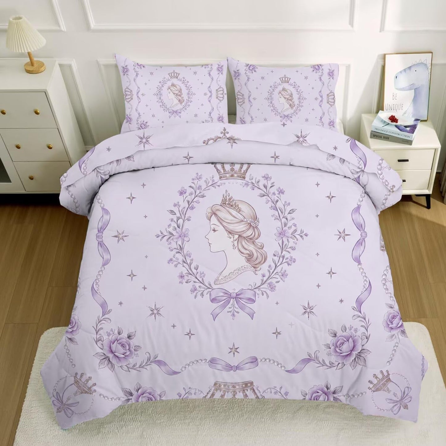 VTKON Purple Twin Princess Bedding Kids Quilt 1 Comforter + 1 Pillowcase