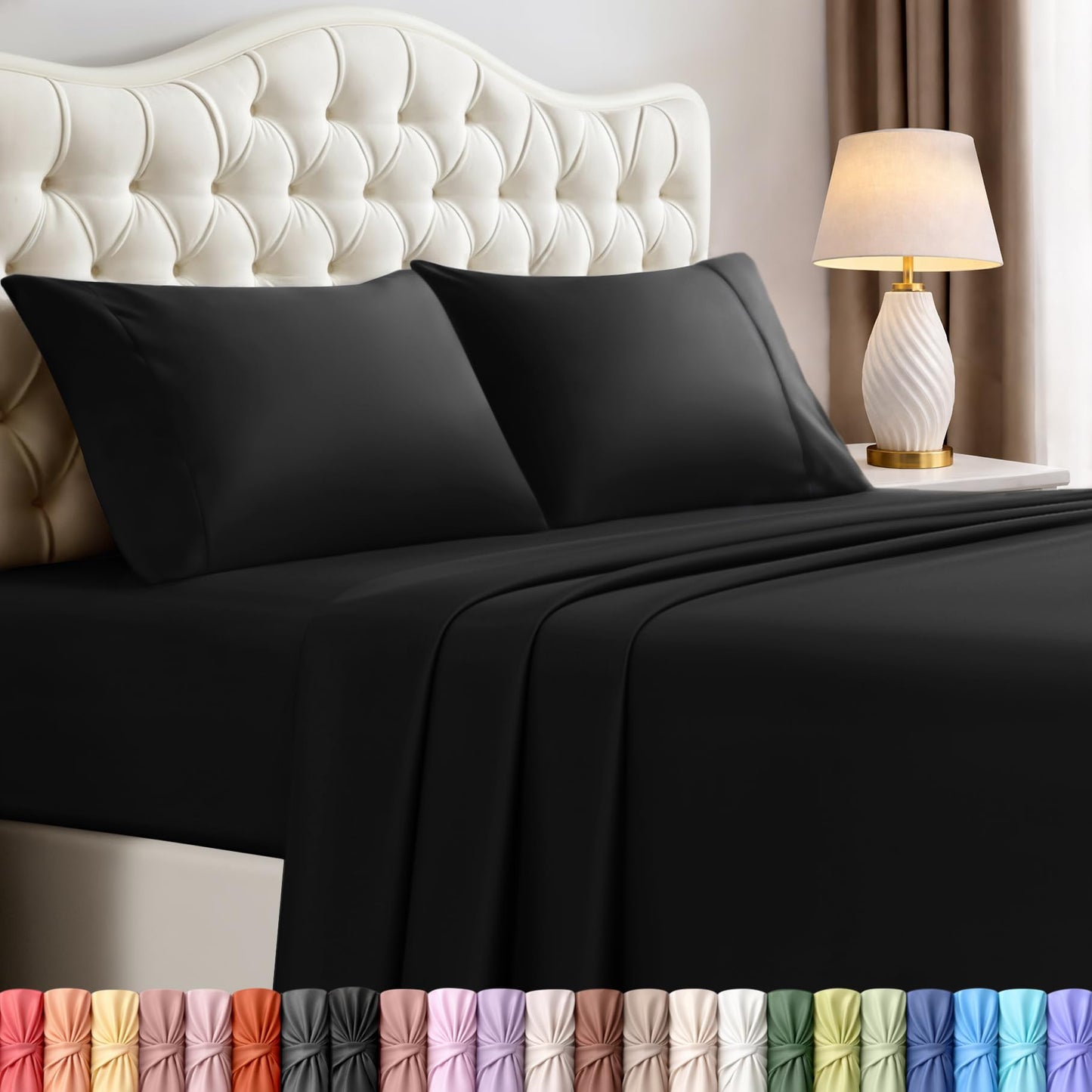 Utopia Bedding Queen Size Sheet Set – 4 Piece Bed Sheets, Soft and Breathable Microfiber, Includes 1 Fitted Sheet, 1 Flat Sheet and 2 Pillowcases – Oeko Tex (Black)
