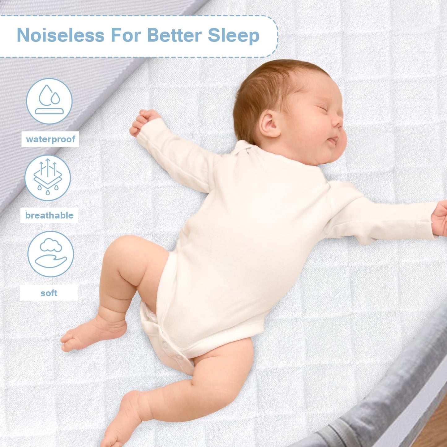 Waterproof Bassinet Mattress Protector Cover, Fits for Fodoss, BIERUM, Besrey, Bellababy and MiClassic Bassinet, 2 Pack, Skin Friendly and Breathable Bassinet Mattress Pad