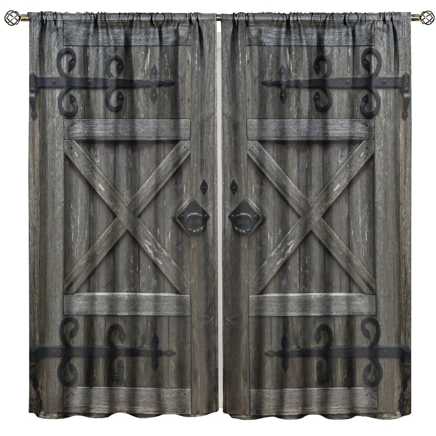 Nanacur Farmhouse Rustic Wooden Curtains, Vintage Door American Country Farm Rural Art Rod Pocket Window Treatment for Bedroom Living Room Kitchen Cafe Drapes 41" W X 45" L (No Blackout)