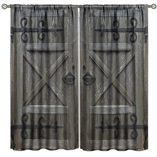 Nanacur Farmhouse Rustic Wooden Curtains, Vintage Door American Country Farm Rural Art Rod Pocket Window Treatment for Bedroom Living Room Kitchen Cafe Drapes 41" W X 45" L (No Blackout)
