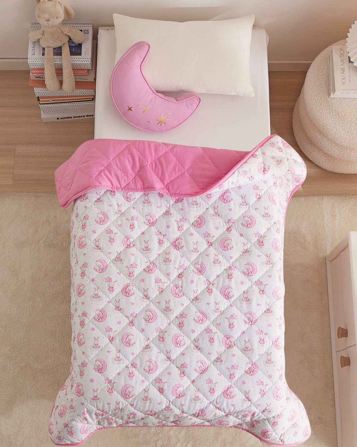 Bunny Toddler Comforter - Down Alternative Toddler Microfiber Comforter - Lightweight & Warm Baby Quilt Blanket - Soft & Breathable - Kids Duvet Insert for Crib & Stroller - Machine Washable - 39x47