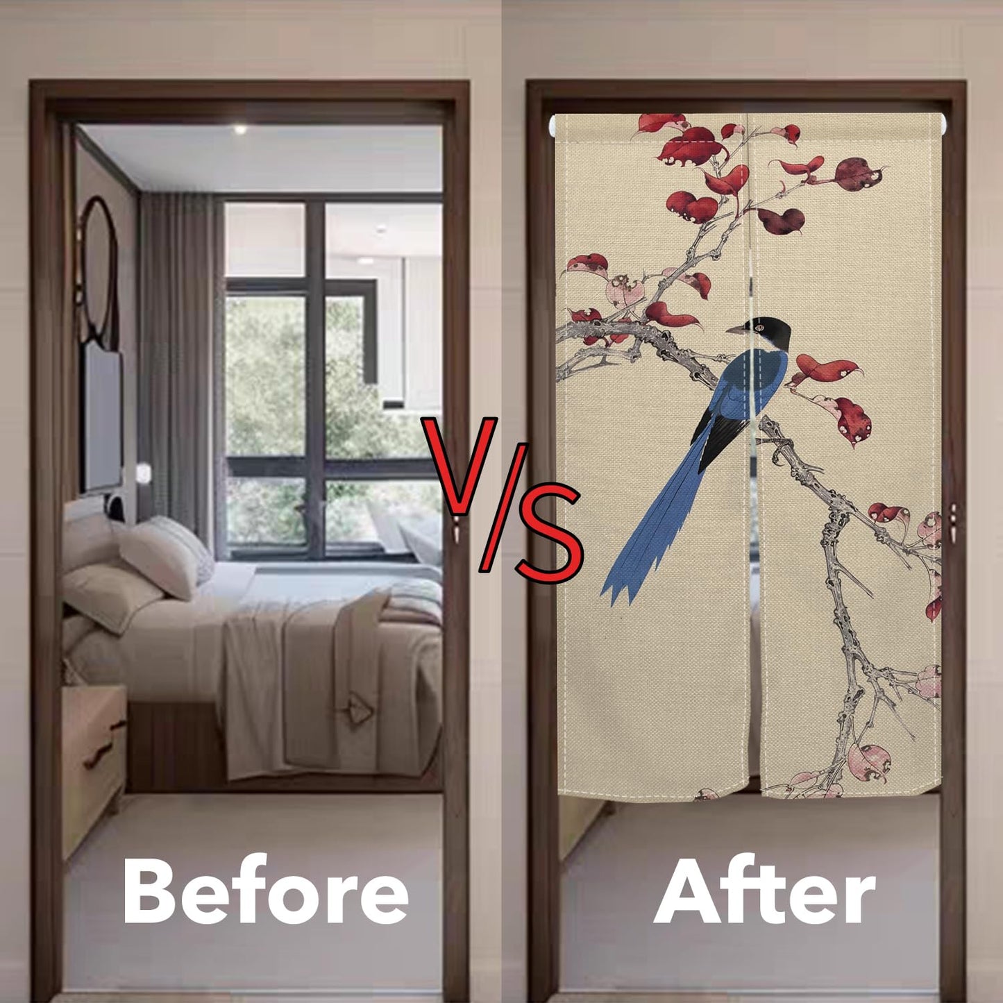 Leowefowa Long Japanese Noren Doorway Curtain Chinese Printing Window Treatment Traditional Good Lucky Door Curtain Tapestry for Room Divider Partition Home Kitchen Decor (lnk, Magpie), 33.5"x 70.9"