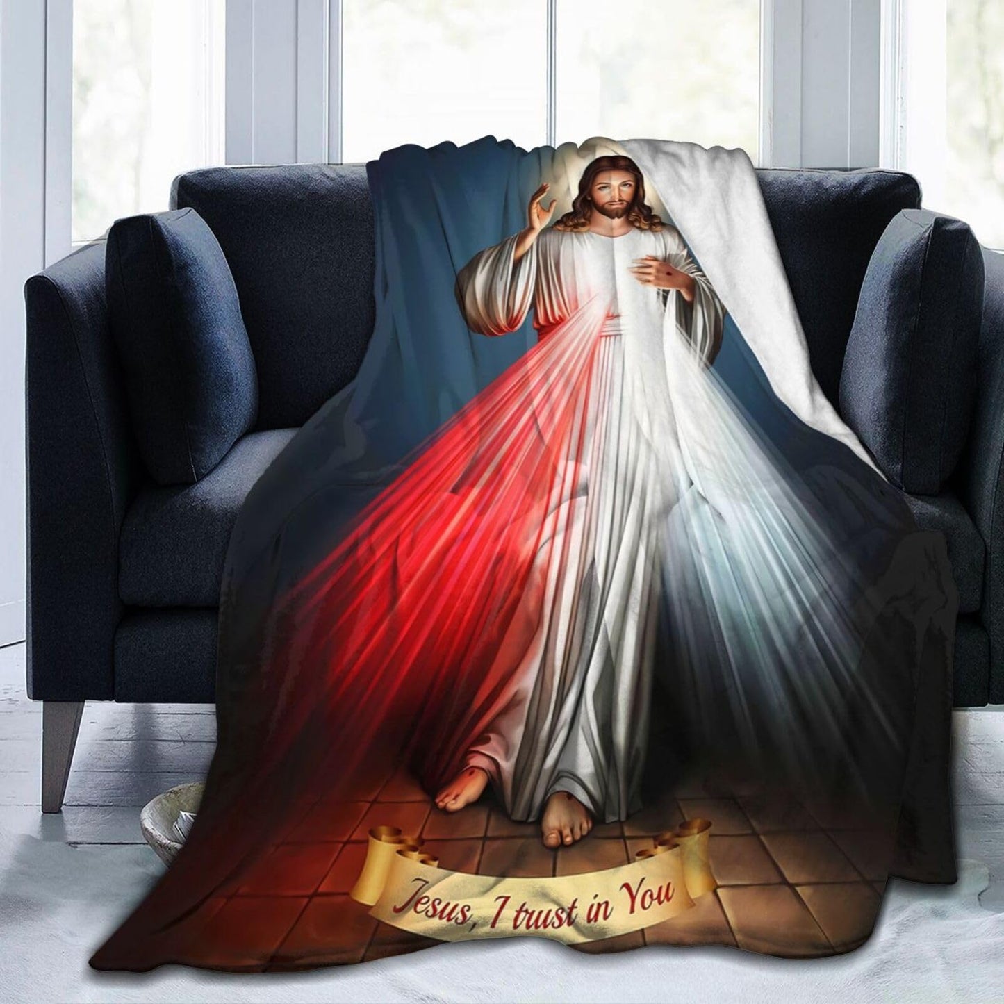 Jesus Catholic Gifts Throw Blanket Ultra-Soft Micro Fleece Divine Mercy Blanket Religious Christian Gifts for Women Blanket for Bed Couch Living Room 50" x 40"