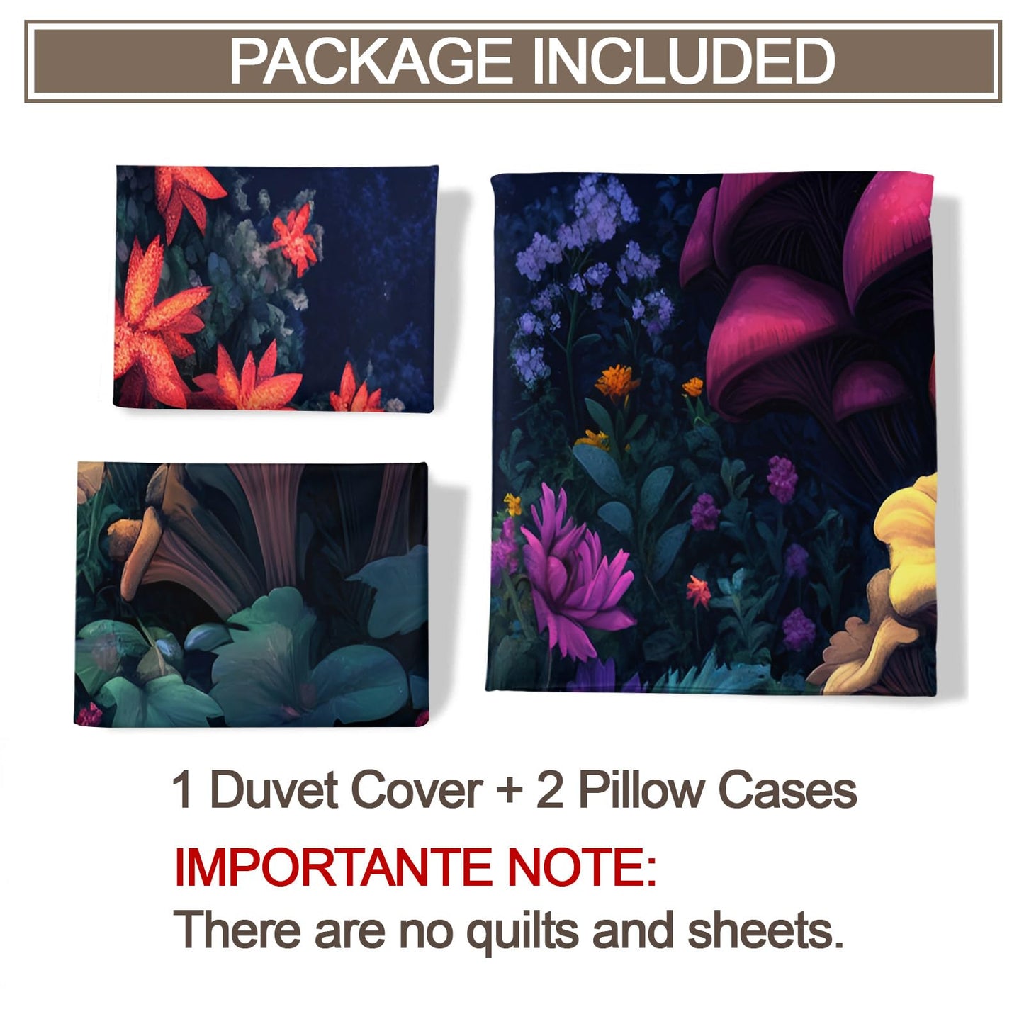 GKPLY Mushrooms Duvet Cover Cal King, Magical Forest Bedding Sets, Starry Floral Comforter Set, Zipper & Ties, Garden Duvet Cover & 2 Pillow Cases, Reversible Print