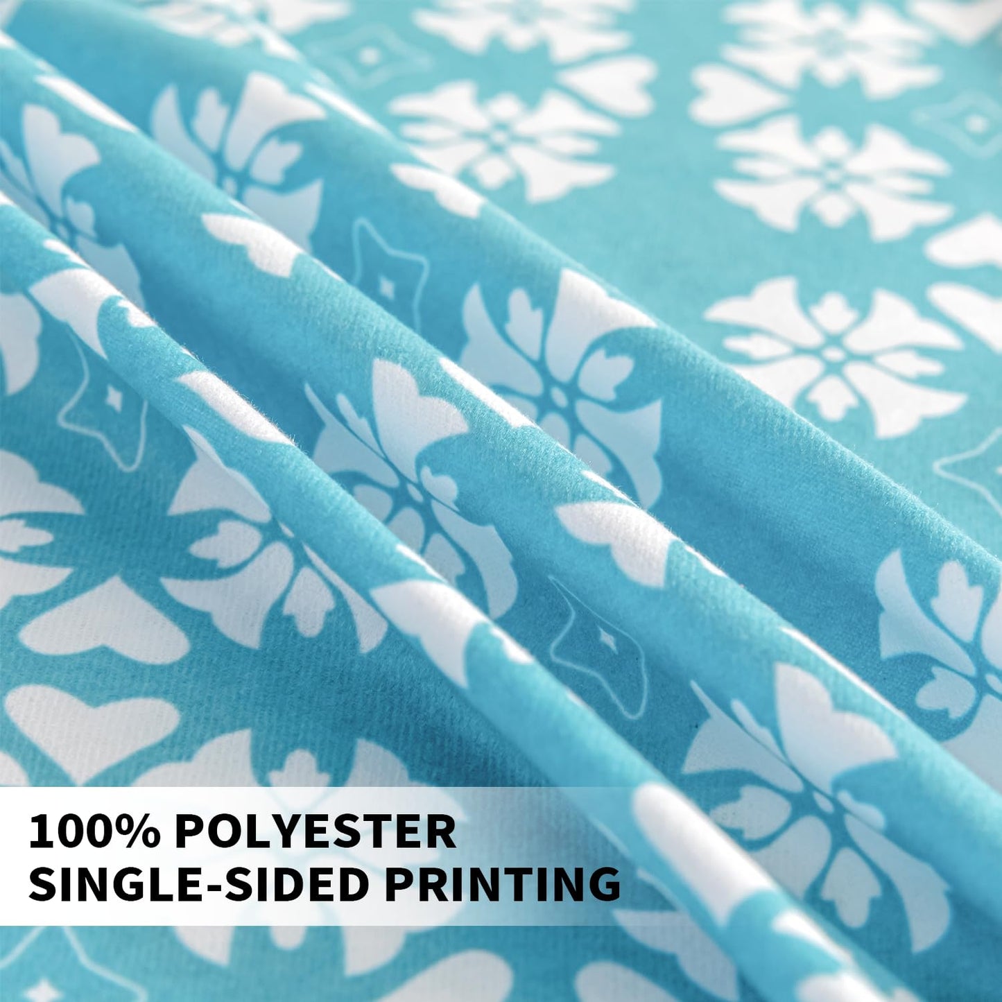 Marquess Microfiber Flannel Sheet Set - Ultra Soft Printed Bedding Collection, 16 Inches Deep Pocket, Flannel Bed Set Includes 1 Flat Sheet, 1 Fitted Sheet & 2 Pillowcases (Azure Blue Flower, Queen)