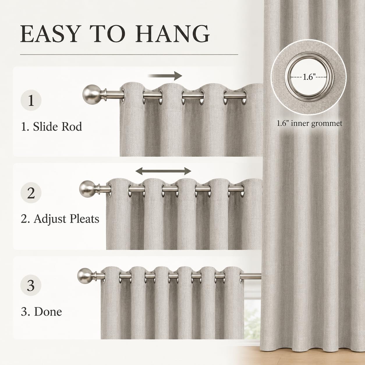 Fchozu 100% Blackout Curtains Set of 4 Panels, Grommet Drapes, Thermal Insulated and Noise Reducing Room Darkening Curtains for Bedroom Living Room