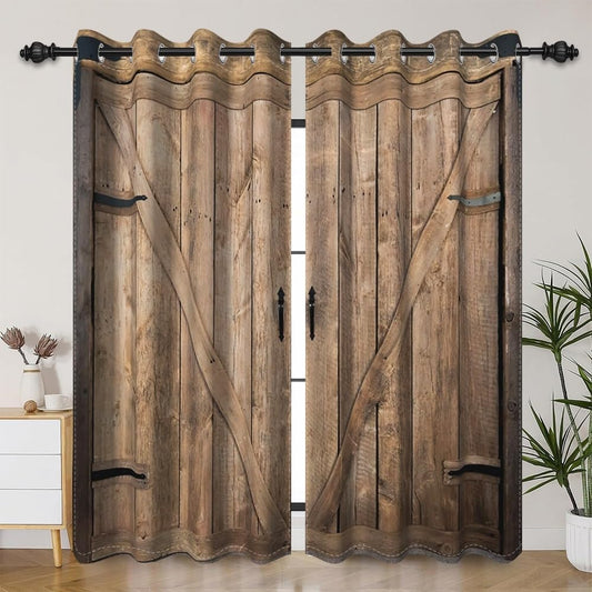 DORCEV Rustic Curtains Vintage Wood Barn Door Old Garage Door American Native Country Farmhouse Farm Style Rural Art Architecture Living Room Bedroom Window Drapes Treatment,53x96 inch,2 Panels