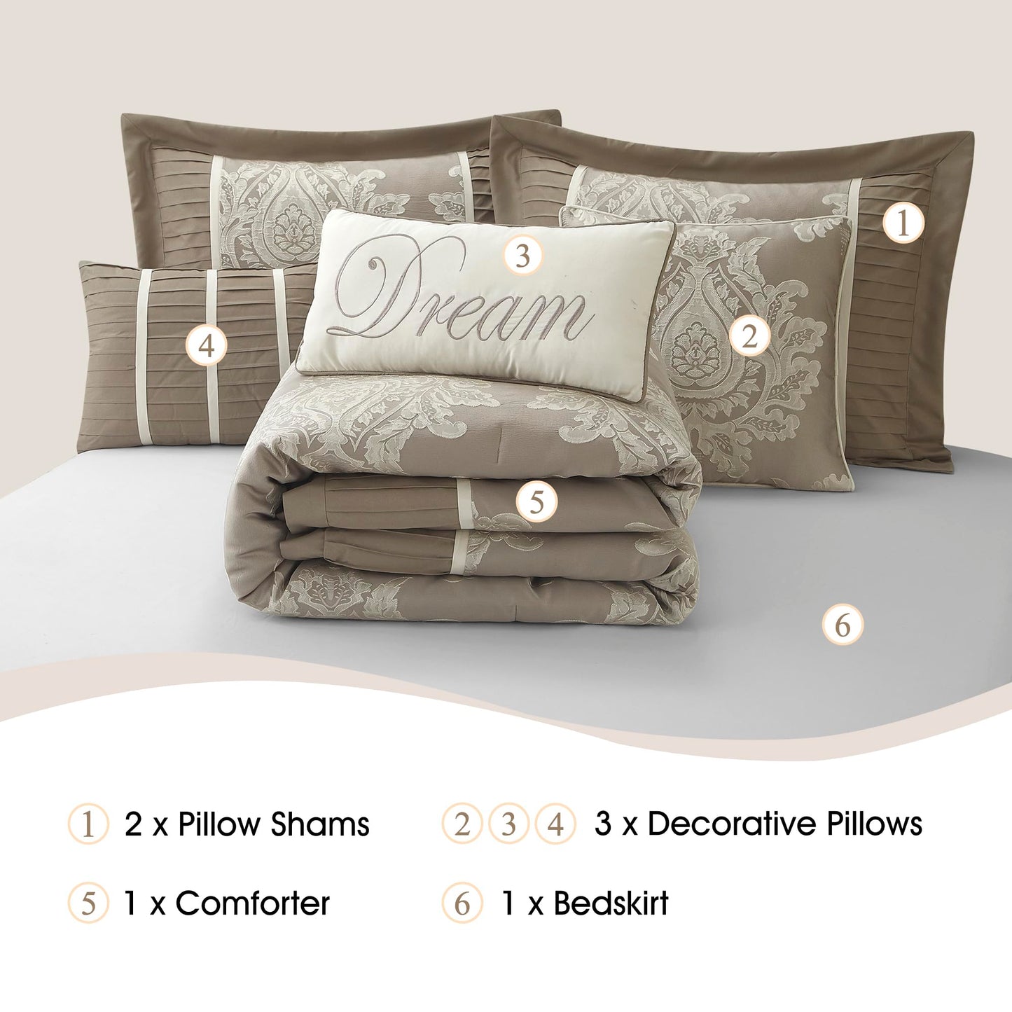 Stratford Park Beige Comforter Set King Size,7 Pieces Jacquard Bedding Set, All Season, Matching Bedskirt, Pillows & Shams