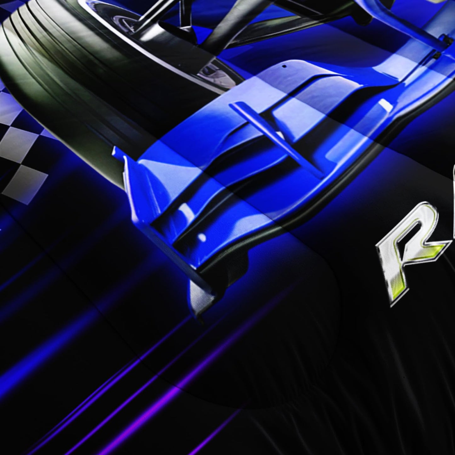 UEVBF Blue Race Car Bedding Set Twin Size,Black White Checkered Racing Flag Comforter Set,Race Car Room Decor for Kids Boys,Cool Sports Themed Bedding Sets with 2 Pillowcases.