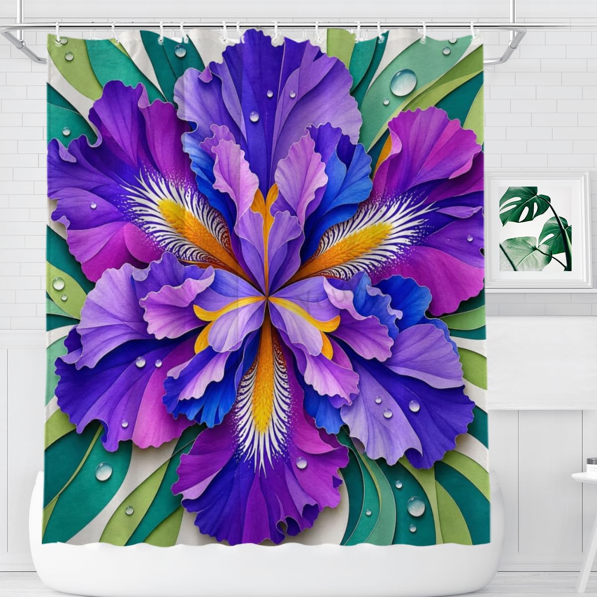Youtoko Rose Floral Shower Curtain 72x72 Inch with 12 Hooks Polyester Decorative Bath Decor Botanical Wreath Pattern Panel Romantic Style for Master Bathroom