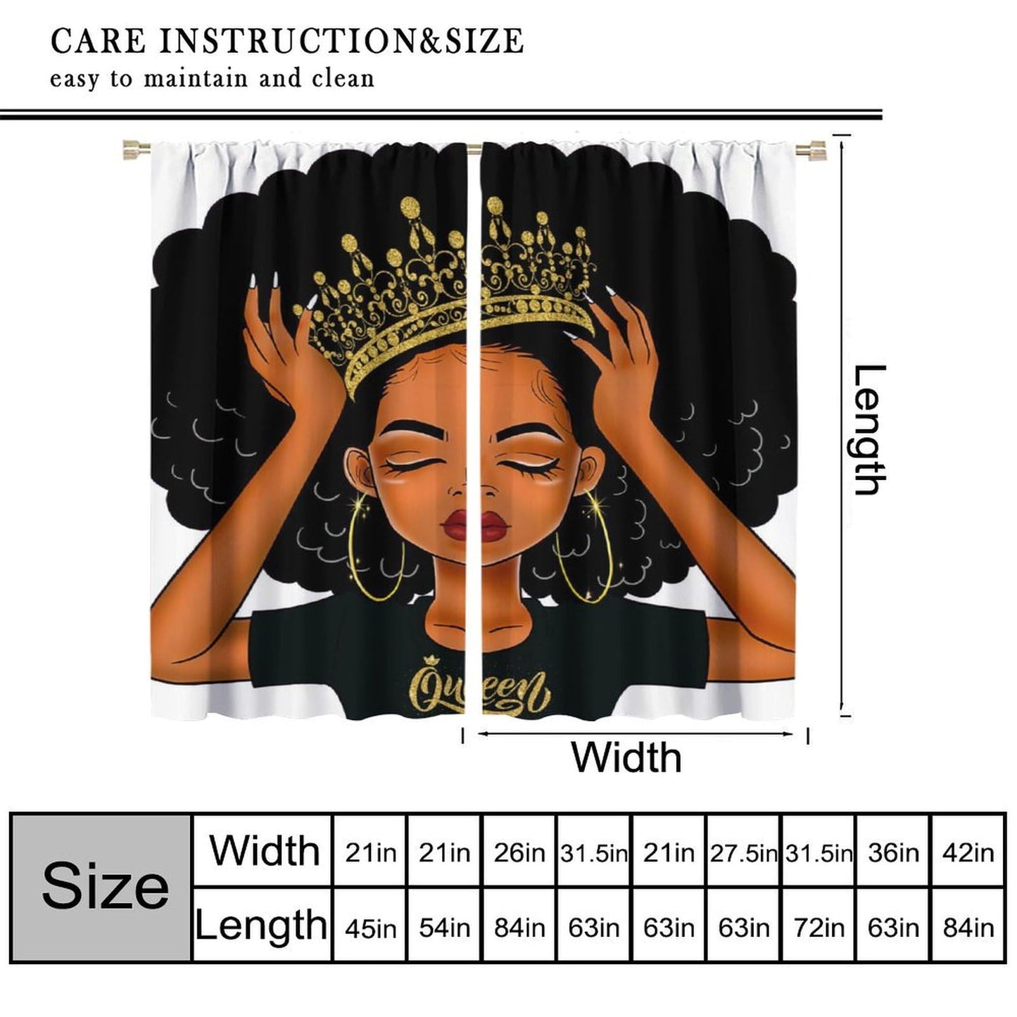 Yearn Jear Black Girl Curtains Queen African American for Women Black Art American Afro Girl Printed Living Room Window Drapes 2 Panel 43x45in Decor